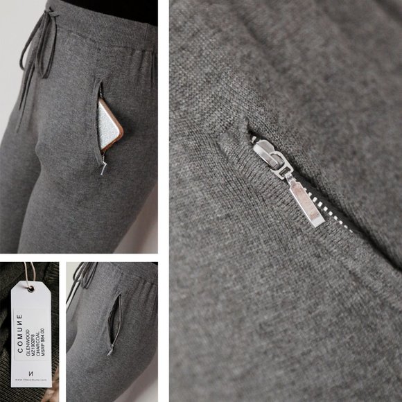 NEW Comune Glendwood Zip Pockets High Waist Soft Knit Jogger Pants Charcoal $84 - Picture 4 of 13